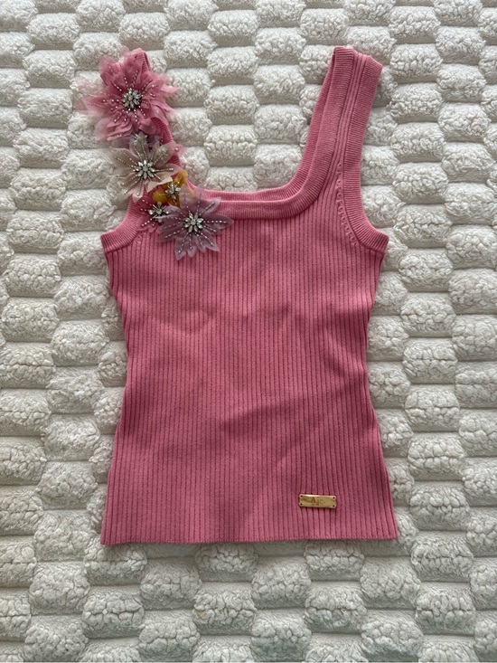 Aje Tops - Aje Bronte Ribbed Floral Applique Tank Top